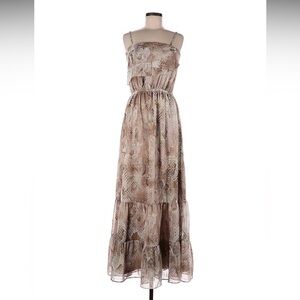 Express Snake Print Tan Chiffon Tiered Maxi Dress Medium
